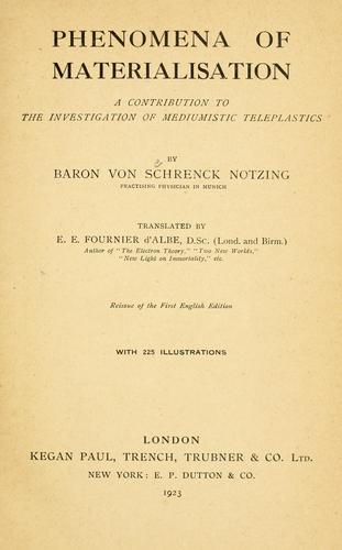 Cover for Phenomena of materialisation