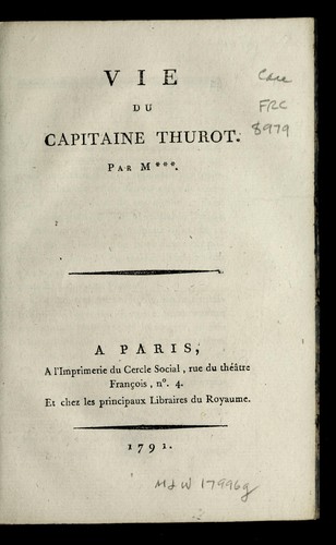 Cover for Vie du Capitaine Thurot