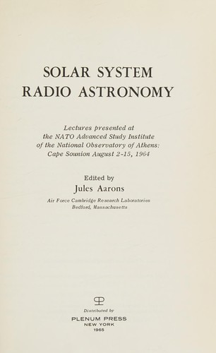 Cover for Solar system radio astronomy