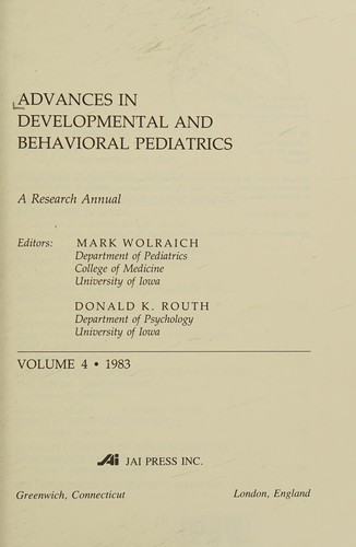 Cover for Advances in Developmental and Behavioral Pediatrics