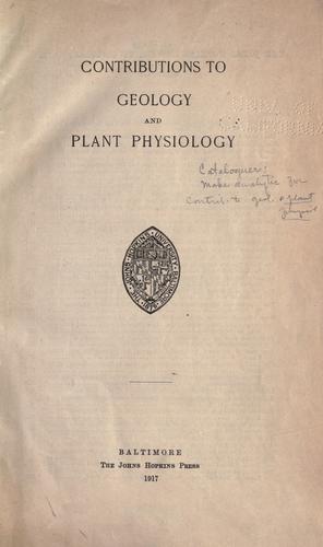 Cover for Contributions to geology and plant physiology.