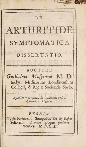 Cover for De arthritide symptomatica dissertatio
