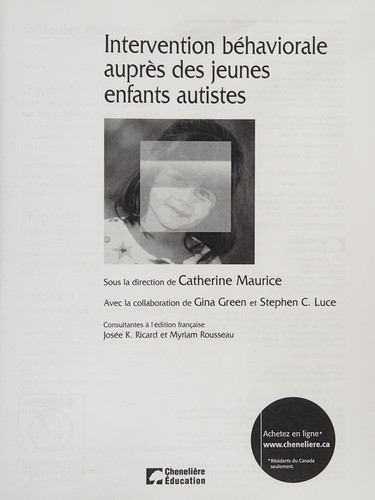 Cover for Intervention béhaviorale auprès des jeunes enfants autistes