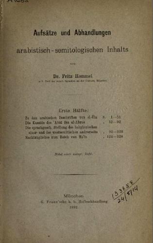 Cover for Aufsätze und Abhandlungen arabistisch-semitologischen Inhalts