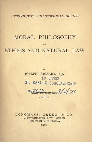 Cover for Moral philosophy, or, Ethics and natural law