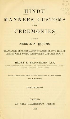 Cover for Hindu manners, customs and ceremonies