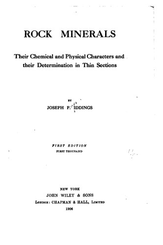 Cover for Rock minerals, their chemical and physical characters and their determination in thin sections