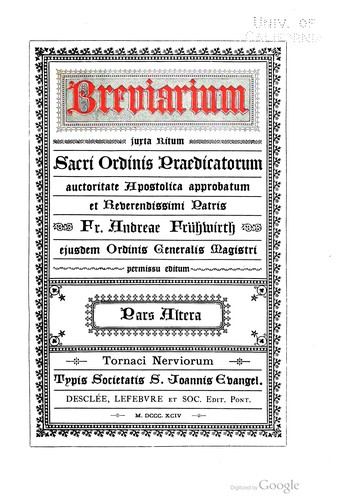 Cover for Breviarium Iuxta Ritum Sacri Ordinis Praedicatorum