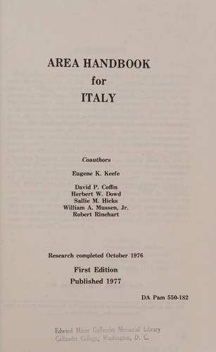 Cover for Area handbook for Italy