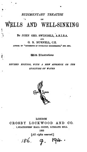 Cover for Rudimentary treatise on wells and well-sinking. By J.G. Swindell and G.R. Burnell