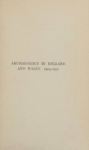 Cover for Archaeology in England and Wales, 1914-1931