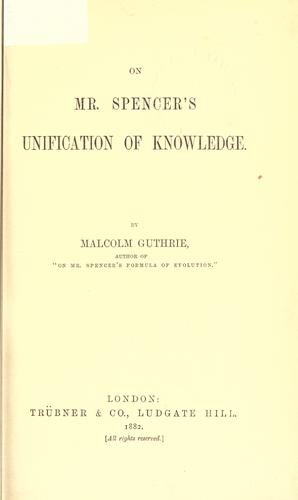 Cover for On Mr. Spencer's unification of knowledge.