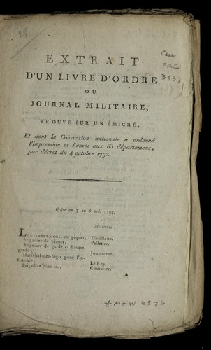 Cover for Extrait d'un livre d'ordre ou journal militaire