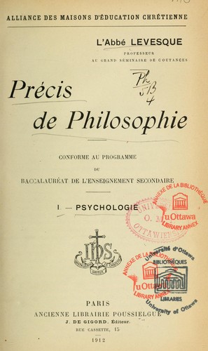 Cover for Précis de philosophie, conforme au programme du baccalauréat de l'enseignement secondaire