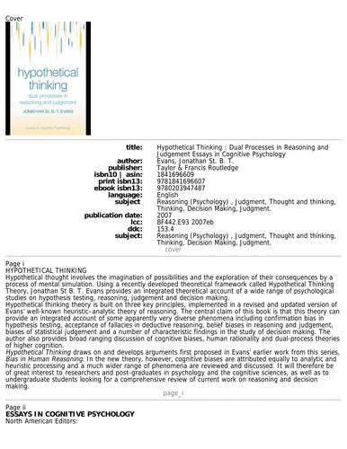 Cover for HYPOTHETICAL THINKING: DUAL PROCESSES IN REASONING AND JUDGEMENT.