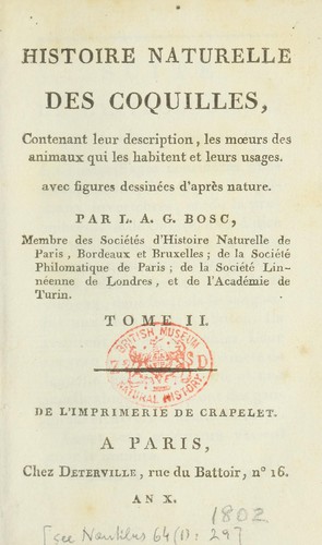 Cover for Histoire naturelle des coquilles