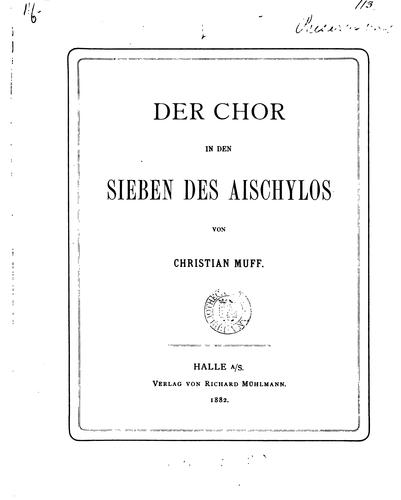 Cover for Der Chor in den Sieben des Aischylos