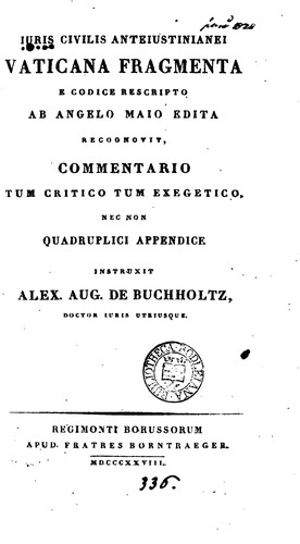 Cover for Iuris civilis anteiustinianei Vaticana fragmenta: e codice rescripto ab Angelo Maio edita recognovit