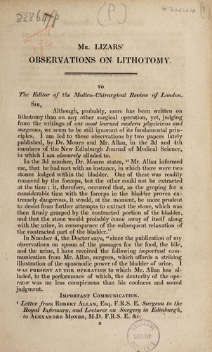 Cover for Observations on lithotomy