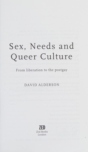 Cover for Sex, needs and queer culture
