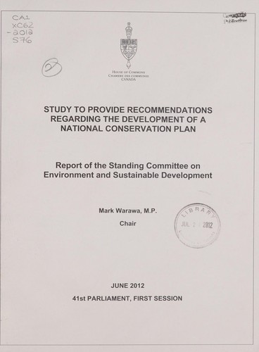 Cover for Study to provide recommendations regarding the development of a National Conservation Plan