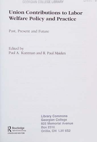 Cover for Union Contributions to Labor Welfare Policy and Practice