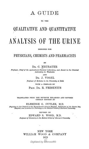 Cover for A guide to the qualitative and quantitative analysis of the urine
