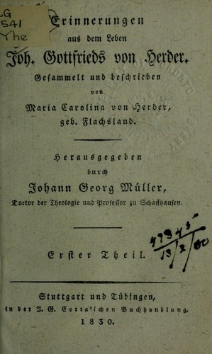 Cover for Erinnerungen aus dem Lében Joh. Gottfrieds von Herder