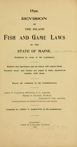 Cover for Revision of the inland fish and game laws of the state of Maine.