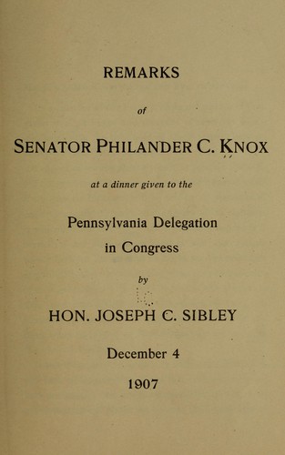 Cover for Remarks of Senator Philander C. Knox