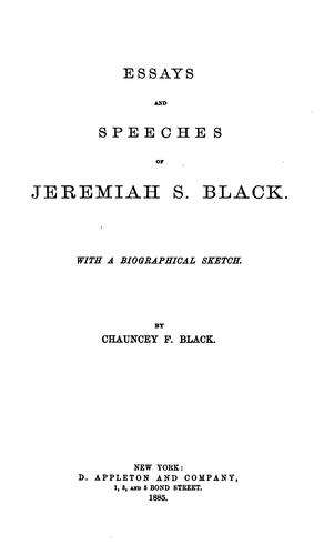 Cover for Essays and speeches of Jeremiah S. Black.