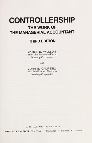 Cover for Controllership, the work of the managerial accountant