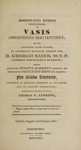 Cover for Dissertatio medica inauguralis, de vasis absorptioni servientibus