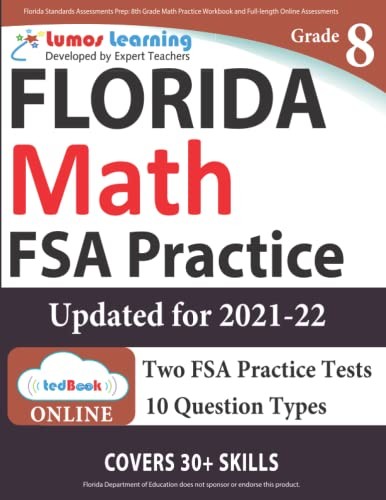 Cover for Florida Standards Assessments Prep : 8th Grade Math Practice Workbook and Full-length Online Assessments