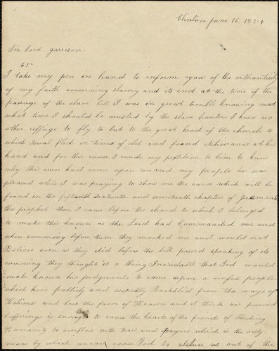 Cover for [Letter to] Sir Lloyd Garrison