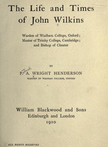 Cover for The life and times of John Wilkins