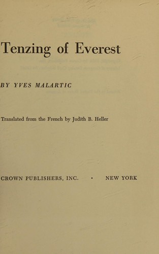 Cover for Tenzing of Everest.