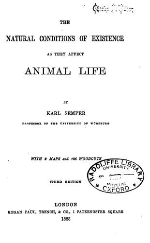 Cover for The natural conditions of existence as they affect animal life