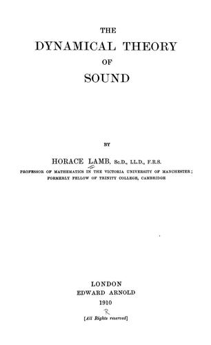 Cover for The dynamical theory of sound
