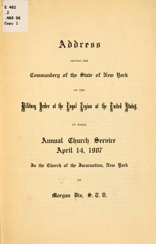 Cover for Address before the Commandery of the state of New York of the Military order of the loyal legion of the United States.