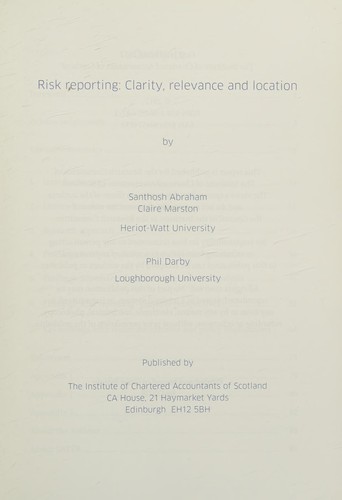Cover for Risk Reporting