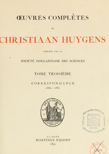 Cover for Oeuvres complètes de Christiaan Hugens