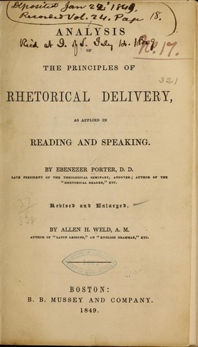 Cover for Analysis of the principles of rhetorical delivery, as applied in reading and speaking
