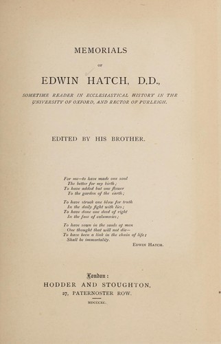 Cover for Memorials of Edwin Hatch