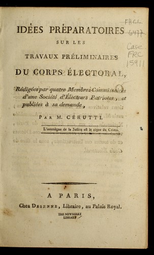 Cover for Ide es pre paratoires sur les travaux pre liminaires du corps e lectoral
