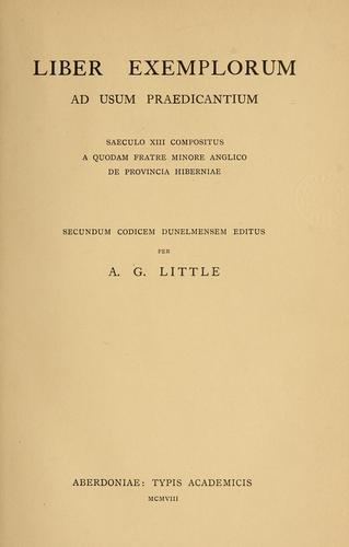 Cover for Liber exemplorum ad usum praedicantium saeculo xiii compositus a quodam fratre minore anglico de provincia Hiberniae