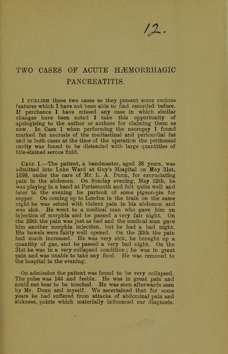 Cover for Two cases of acute haemorrhagic pancreatitis
