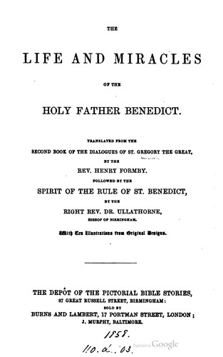 Cover for The life and miracles of the Holy Father Benedict
