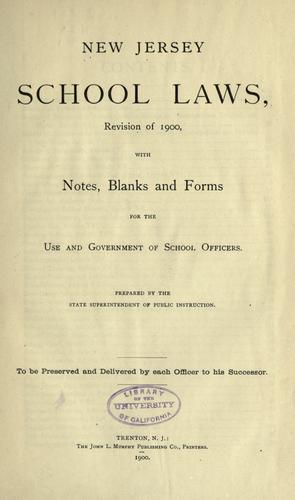 Cover for New Jersey school laws ... prepared by the state superintendent of public instruction ...