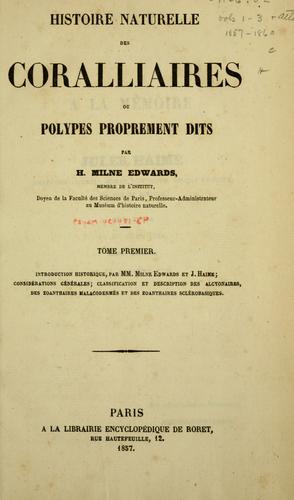 Cover for Histoire naturelle des coralliaires